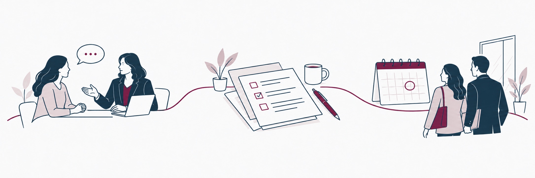 Ilustración de una conversación, un plan organizado y una reunión programada